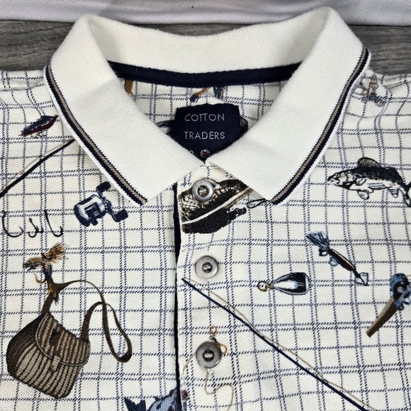 Cotton Traders Sport Polo Shirt Mens Large L Fish Lure Theme All Over Print - Picture 3 of 10